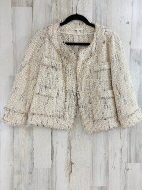 ANN MASHBURN Size M Kiki Cardigan White Blue Tweed Lady Jacket